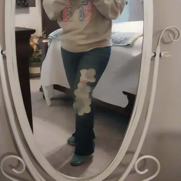 Appliqued Jeans using and Old Quilt - Picture 3 of 3